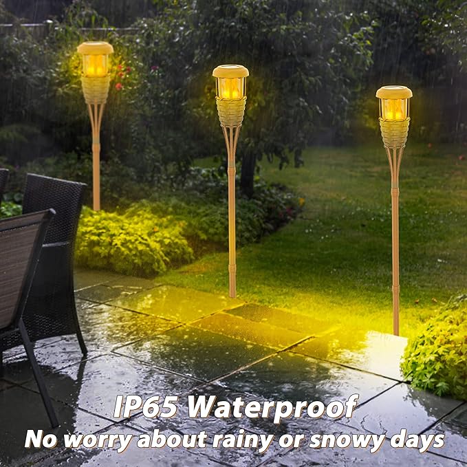 Solar Outdoor Lights, Solar Torch Lights Outdoor Flickering Flame, Outdoor Decorations for Patio Path Yard - 6 Pack