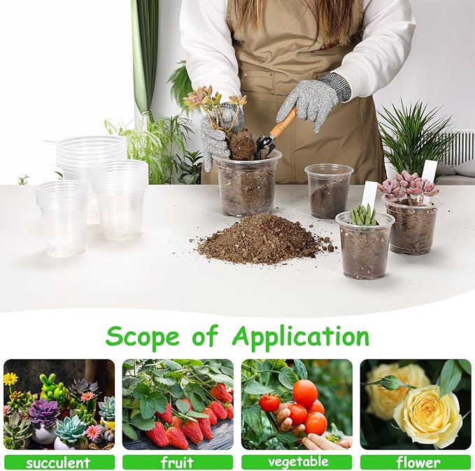 60 Pack 3.5/4/5 Inch Clear Nursery Pots with Drainage Holes, Transparent Plastic Pots for Plants, Reinforced Seed Starter Pots Garden Pots Flower Pots Come with 50pcs Plant Labels