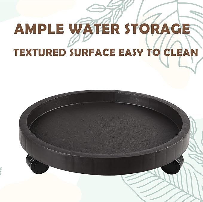 12.6 Inch Planter Caddies Rolling Saucer Caddy with Wheels, Heavy Duty Wheeled Stand for Potted Plant, Round Coaster Roller Base Tray with Casters, Flower Pot Dolly Holder for Indoor Outdoor