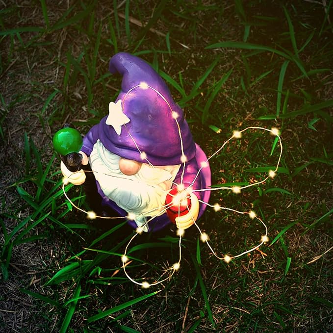 Resin Gnome Statue Outdoor Decor Waterproof Firework Solar LED Lights Gnome Garden Sculpture Decorations for Outside Lawn Patio Yard Ornament Gifts (Gnome)