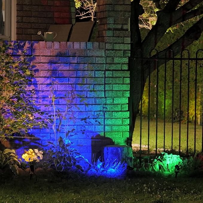 ZYAN 4 Pack Outdoor Landscape Lighting with 4 Colorful Lens and Power Supply, Green Shell