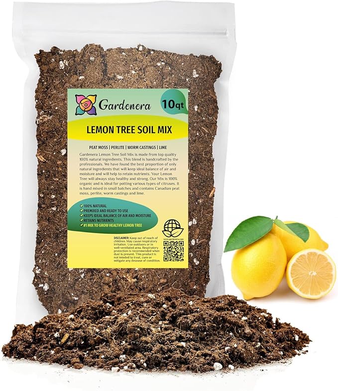 Gardenera's Premium Lemon Tree Soil Mix - Perfect Drainage and Nutrient Retention for Citrus Limon Trees - 10 Quart