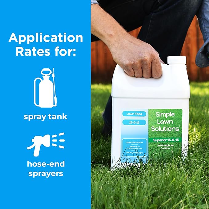 Superior 15-0-15 Liquid Lawn Fertilizer - Lawn Food for Growth & Green - Nitrogen, Potassium, Humic, Fish & Seaweed - Any Grass Type- Simple Lawn Solutions - All Season- Concentrate (1 Gallon)