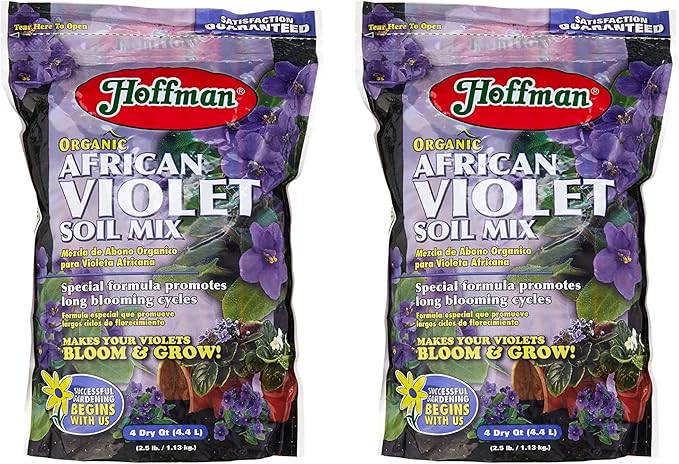 Hoffman Organic African Violet Soil Mix to Promote Long Blooming Cycles and Increase Plant Growth, 4 Dry Quarts, 2 Pack