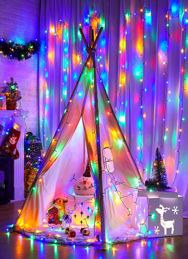 Minetom Christmas Lights, 128ft 400 LED Outdoor Christmas Tree Lights with Remote, 8 Modes Christmas String Lights Plug-in Mini Xmas Tree Lights with Timer for Outside Party Decor, Multicolor