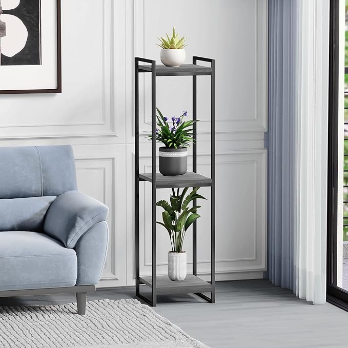 45" Tall Plant Stand Indoor, 3-Tier Modern Plant Shelf Corner Flower Pot Holder Organizer for Living Room Balcony Garden, Oak Grey