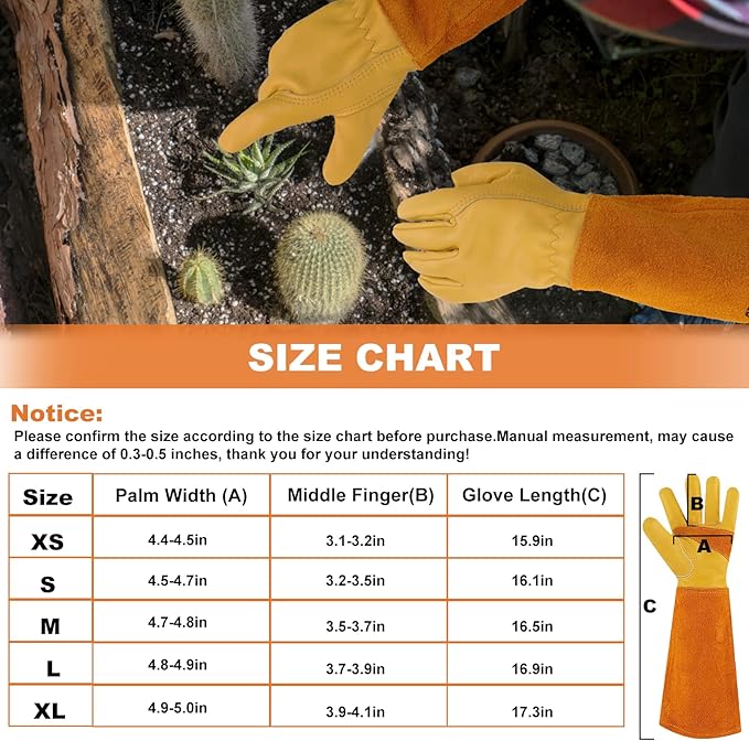 Long Gardening-Gloves Women/Men-Thorn proof Rose Pruning Heavy Duty Gauntlet-L