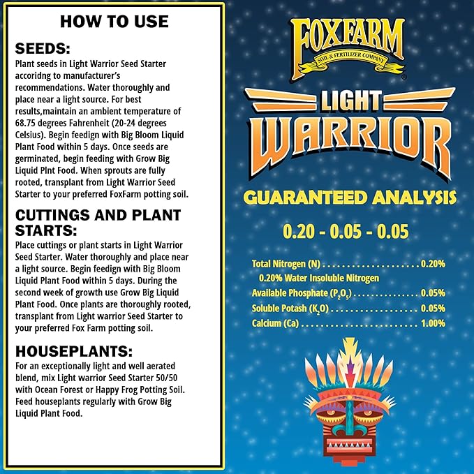 FoxFarm Light Warrior Seed Starter Growing Medium, 1cu ft (Pack of 3) - Beneficial for Seed Germination and Root Development, Indoor/Outdoor Cultivation - Ideal Nutrition for Plant Seedlings