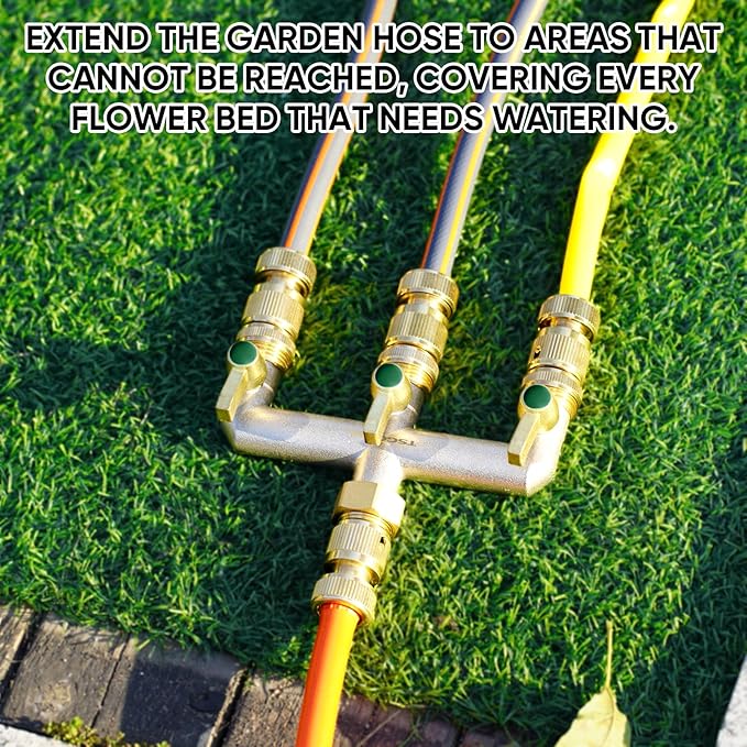 Garden Hose Splitter, 3-Way Faucet Diverter with 3 Extended Metal Handles, Outdoor Hose Splitter, Heavy Duty Brass Nickel Plated, GHT 3/4-Inch Heavy Duty Hex Female Inlet and 3/4-Inch Male Outlet
