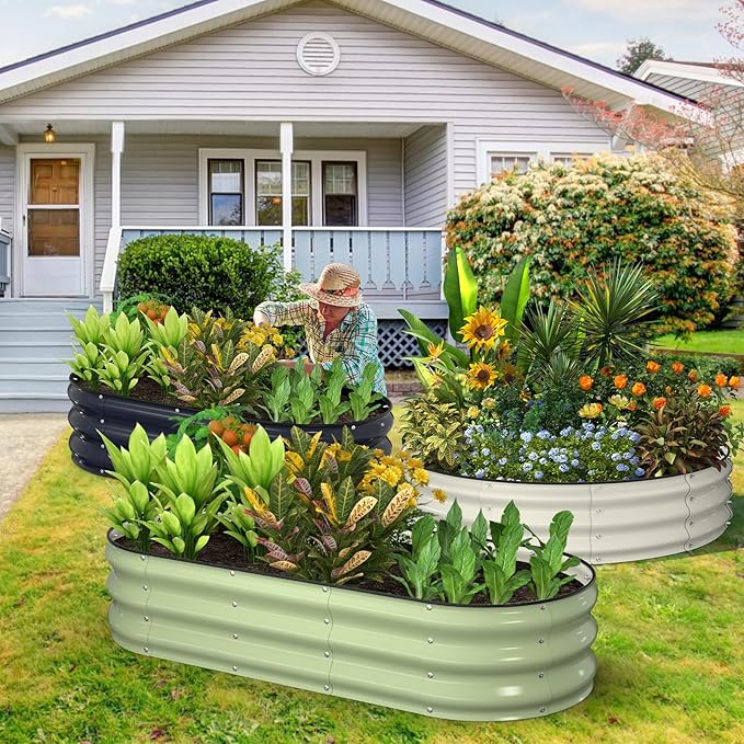 Kesfitt Raised Garden Bed Kit,Outdoor Galvanized Planter Raised Boxes with Safety Edging and Gloves,Large Metal Raised Garden Beds for Gardening Vegetables,Fruits,Flower(5x2x1FT)