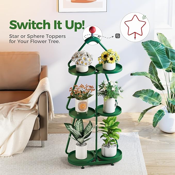 Bamworld Tree Plant Stand Indoor, 3 Tier Flower Pot Stands for Multiple Plants, Heavy Duty Metal Plant Shelf for Patio Garden Balcony Living Room Bedroom