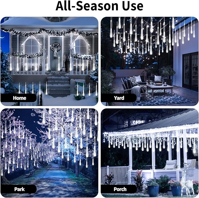 Solar Meteor Shower Lights,Solar Christmas Lights Outdoor Waterproof,16 Tubes 384 LEDs (Equivalent to 2 Sets of 8-Tube) Icicle String Light,LED Rain Drop Light for Tree Garden Decoration (Cool White)