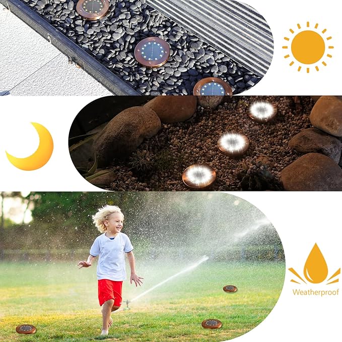 Solar Ground Lights Outdoor Waterproof Flat Garden Solar Disk Lights Floor 12 LED 8 Pack for Garden Patio Pathway Landscape Driveway Yard Path Decor