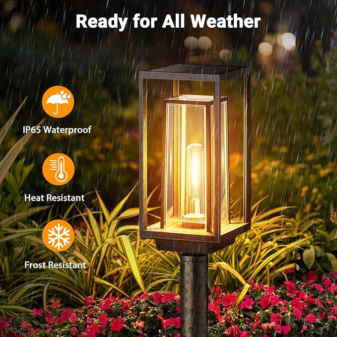 WdtPro Solar Pathway Lights Outdoor Waterproof, 2X Bigger & Brighter Yard Lights, Over 12 Hours Double-Layer, Auto On/Off, Landscape Lighting for Yard Patio Walkway Driveway,Warm White, 4 Pack