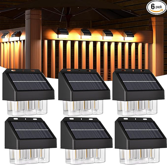 AOSEA High Bright Solar Lights Outdoor IP67 Waterproof, 6 Pack Solar Wall Powered Deck Lights with Tungsten Bulbs, Fence Lights for Outside, Yard, Patio, Fence, Steps, Garden, Landscape (Warm White)