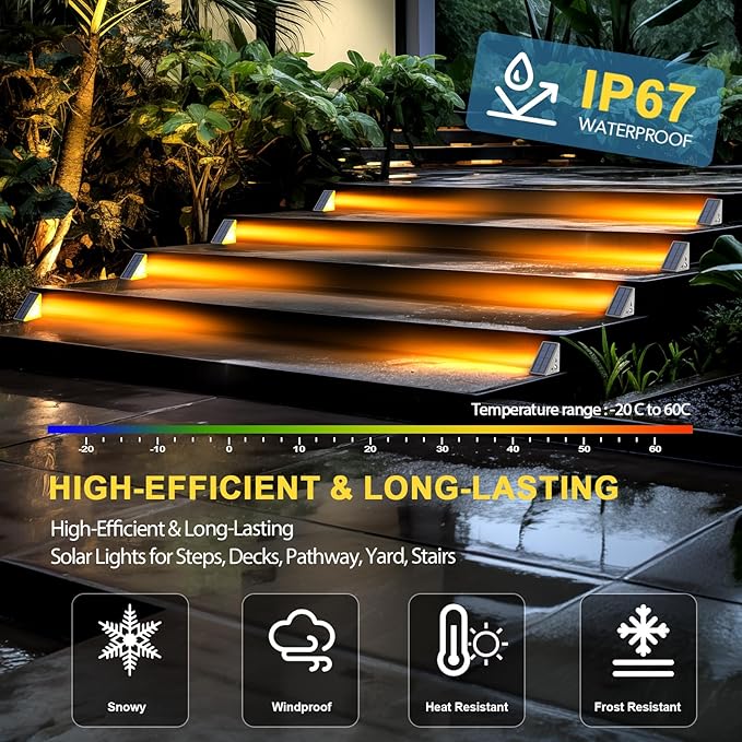 Solar Step Lights for Outside Waterproof IP67, Outdoor Stair Lights 2 Pack, Solar Stair Light Outdoor LED Outdoor Step Lights Decor for Deck, Front Step, Patio, Garden