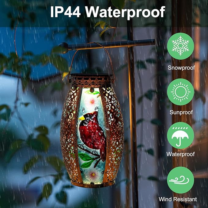 Larekook Outdoor Solar Lantern-Waterproof Cardinal Hanging Metal Decorative Lights for Patio Table Garden Pathway Yard with Super Bright Warm White LED,Large Solar Panels,Auto On/Off Sensor
