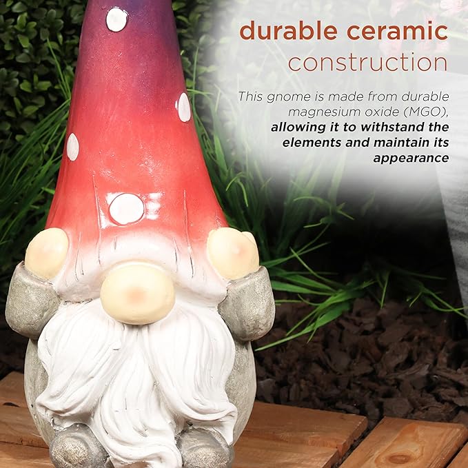 Alpine Corporation - 18” Tall Outdoor Garden Gnome Yard Decoration - Hear No Evil Gnome Statue – Lawn Statuary with Ombre Hat - Durable, Weatherproof Décor for Patio & Deck