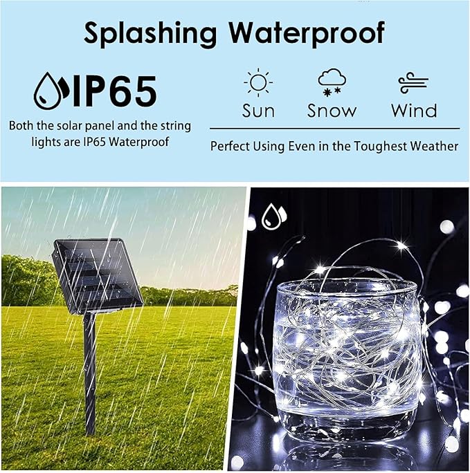 Solar String Lights Outdoor, 2-Pack Each 72FT 200 LED Solar Christmas Twinkle Lights Outside Waterproof Copper Wire with 8 Modes Solar Fairy Lights for Garden Tree Birthday Christmas Decor(Cool White)