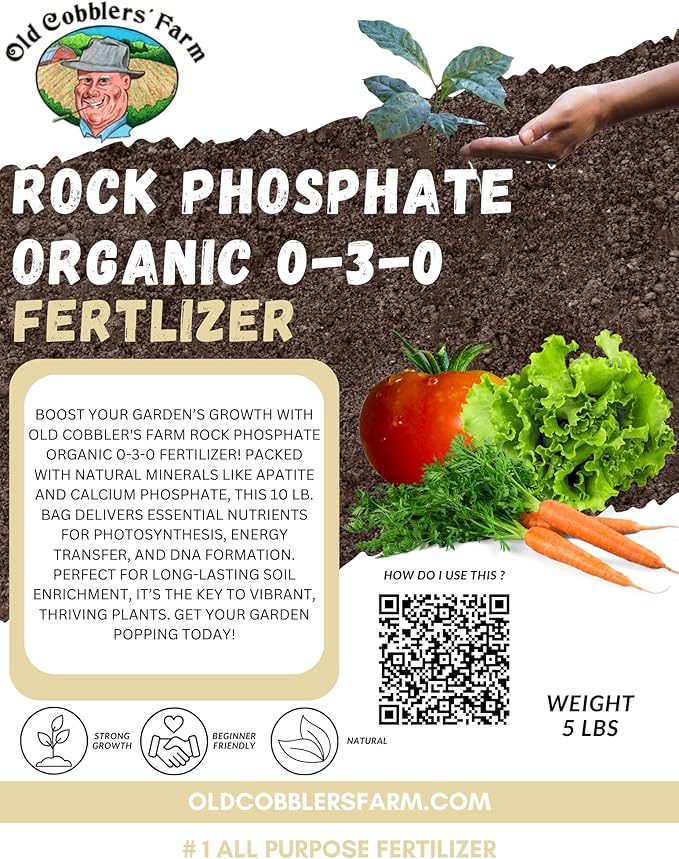Organic Rock Phosphate Fertilizer 0-3-0-Enhances Root Growth,Eco-Friendly,Garden Soil Health 5 lbs by Old Cobblers Farm