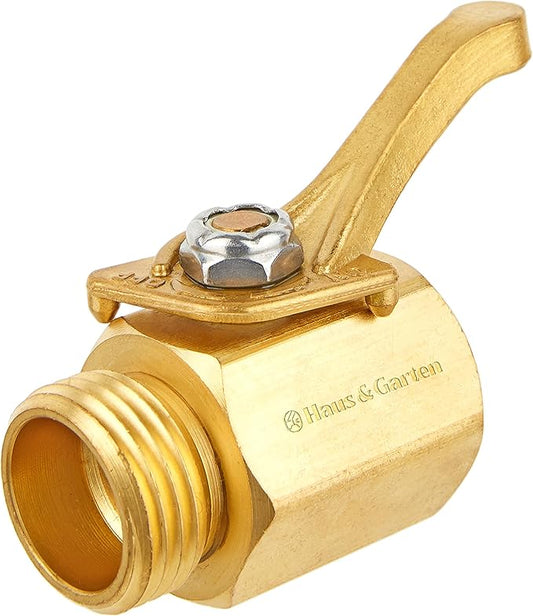 Haus & Garten Heavy-Duty 3/4" Brass Garden Hose Shut Off Valve - Garden Hose Connector, Water Shutoff, Gardening Hose Nozzle Valve, Outdoor 3/4 Inch GHT Brass Shut Off Valve Attachment (1-Pack)