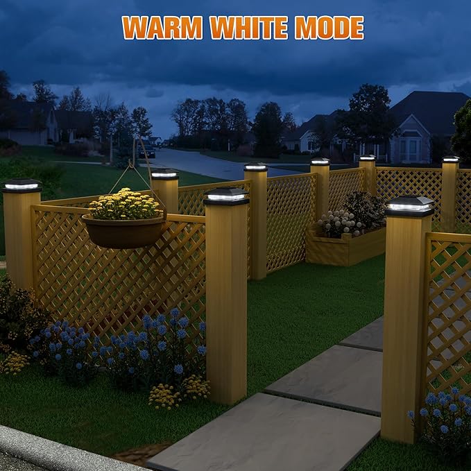 APONUO Solar Post Cap Lights for 4x4 Wood & Vinyl Posts, IP44 Waterproof Cool White LED 4x4 Post Solar Lights, Outdoor Garden Patio Yard Decor, 6 Pack (Black)