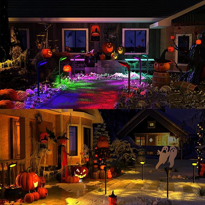 JSOT Solar Pathway Outdoor Lights Waterproof,7 Color Changing Yard Decor Light for Outside, 9 Lighting Modes Auto On/Off Solar Landscape Bright Lamp for Garden Walkway Pathway Path Decoration 4 Pack