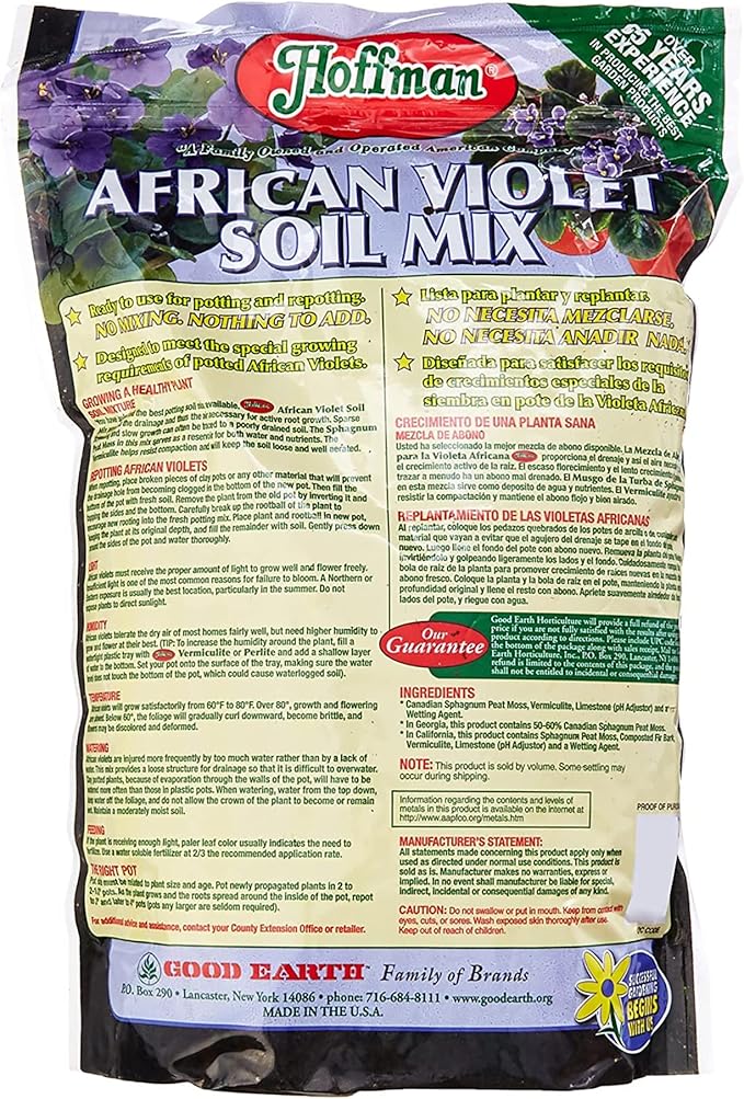 Hoffman Organic African Violet Soil Mix to Promote Long Blooming Cycles and Increase Plant Growth, 4 Dry Quarts, 2 Pack