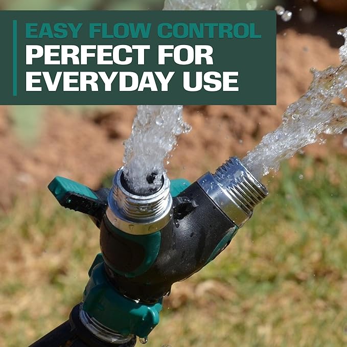 2WAYZ Hose Splitter 2 Way Heavy Duty - Outdoor Faucet and Garden Hose Splitter - Durable Water Spigot Splitter Y Adapter - All-Metal Water Hose Connector with Shut-Off Valve - 4 x 4 x 1.5 Inches