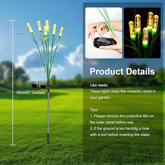 Solar Outdoor Garden Lights,Upgraded LED Solar Reed Swaying Lights for Garden Patio Yard Pathway Walkway Wedding Party Christmas Landscape Lighting (2 Pack)