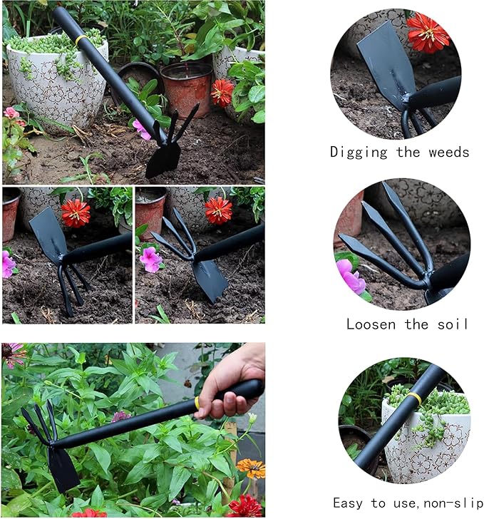 Hoe and Cultivator, Hoe Garden Tool, Hand Cultivator Garden Tool, Thickened Manganese Steel, Garden Hoe for Weeding, Planting, Loosening Soil, Digging