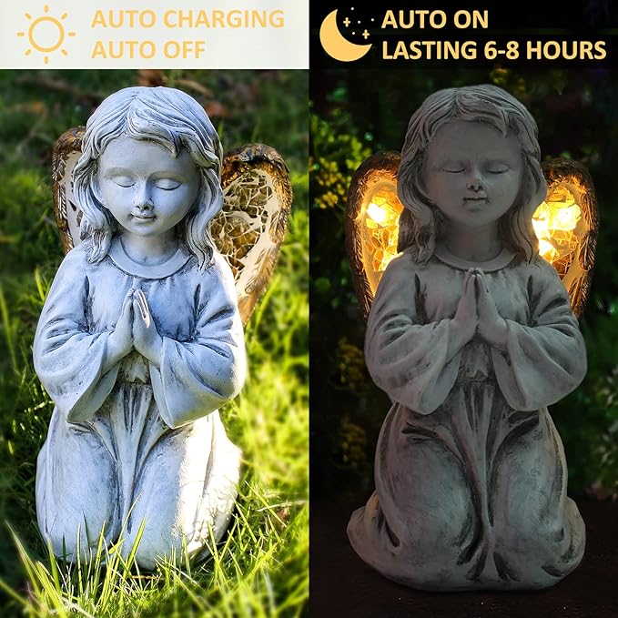 Outdoor Decor - Angel Statue, Solar Powered, Praying Angel for Patio, Lawn, Porch