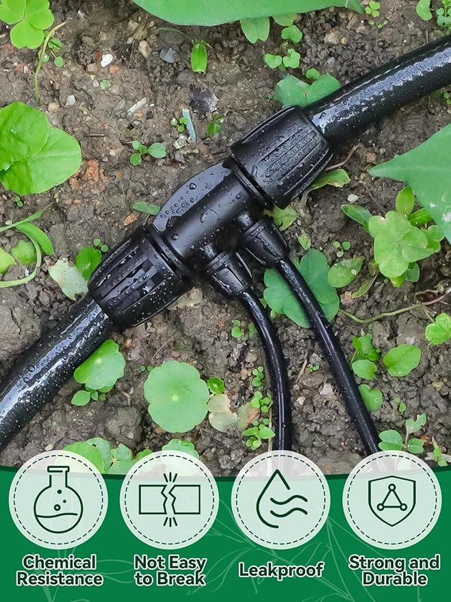 20PCS Locked Barbed Tee Connectors, Kalolary 1/2 Inch to 1/4 Inch Drip Irrigation Fittings Kit 12/16mm to 4/7mm Tube Lock Female Connector 4-Way Barbed Lock Irrigation Parts for Garden Watering System