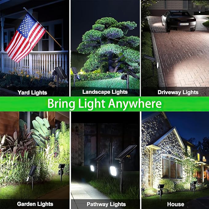 JSOT Outdoor Spotlights - Solar Spot Light Solar Lights Outdoor Waterproof Landscape Spotlights Decoration for Outside Garden Yard Driveway Tree (Cool White, 2 Pack)