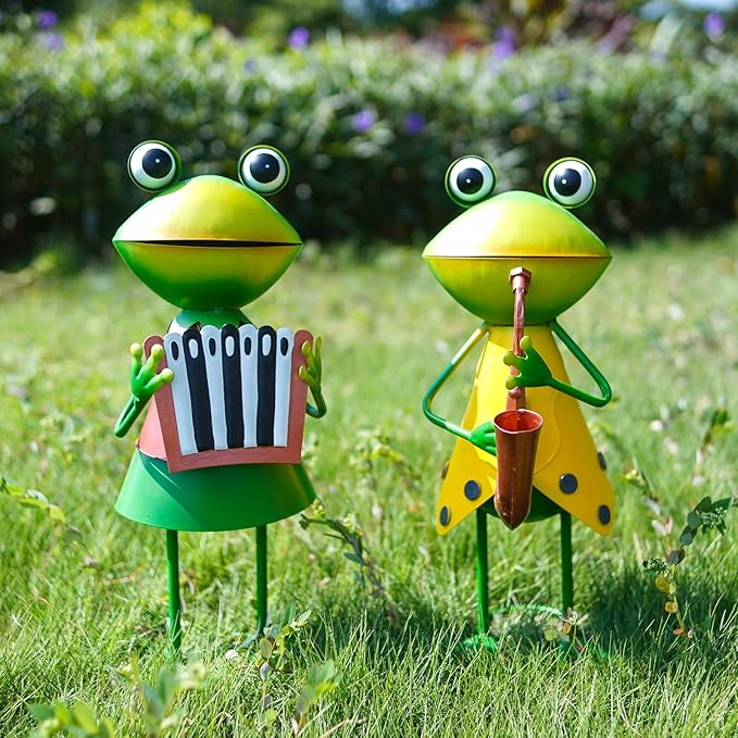 HONGLAND Metal Frog Garden Decor - Metal Frog Outdoor Statue -Funny Garden Frog Decorations - 3D Frog Figurine - Christmas Holiday Housewarming Gifts Lawn Patio Yard Garden Decor (Saxophone)