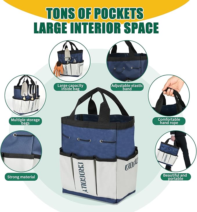 Garden Tool Set, 9-Piece Heavy Duty Outdoor Garden Tools with Ergonomic Handles, Storage Bag, Pruning Shears, Hand Rake and More, Perfect for Gardening Enthusiasts, Gardening Gifts for Women and Men