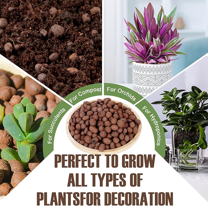 12 LBS Organic Clay Pebbles 4mm-16mm Leca for Plants 100% Natural Hydroton Clay Pebbles for Hydroponic Growing Gardening Orchids Drainage Decoration Aquaponics