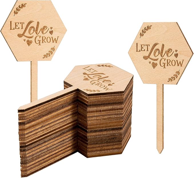 Let Love Grow Succulent Tags Wedding Favors, PARBEE 40PCS Hexagon Plant Sticks Wooden Stake Signs for Wedding Bridal Shower Baby Shower Anniversary Succulent Party Favors