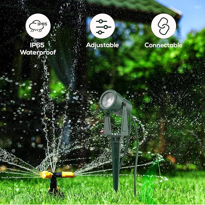 SUNTHIN Outdoor Landscape Lighting, 8 Pack Outdoor Spot Lights with 8 Colorful Lens and Power Supply, Green Shell, IP65 Waterproof & Connectable