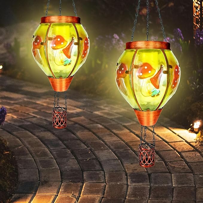 Solar Hot Air Balloon Lantern with Flame， Outdoor Solar Lanterns for Outside Garden Yard Farmhouse Patio Pathway Decoration, Gifts for Women Grandma Mom - Style A