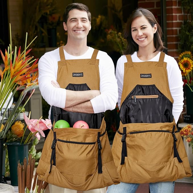 Gardening Apron, Canvas Garden Aprons with 6 Pockets and Harvesting Pouch for Women and Men,Gardener Gifts