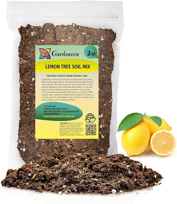 Gardenera's Premium Lemon Tree Soil Mix - Perfect Drainage and Nutrient Retention for Citrus Limon Trees - 2 Quart