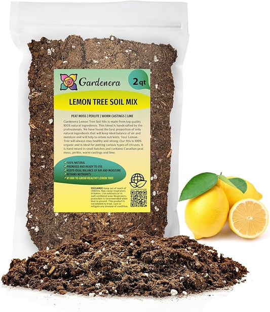 Gardenera's Premium Lemon Tree Soil Mix - Perfect Drainage and Nutrient Retention for Citrus Limon Trees - 2 Quart