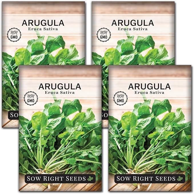 Sow Right Seeds - Arugula Seeds for Planting - Non-GMO Heirloom Seeds with Instructions to Plant a Home Vegetable Garden - Indoors, Hydroponics or Outdoors - Salad Greens - Grow Kitchen Herbs (4)
