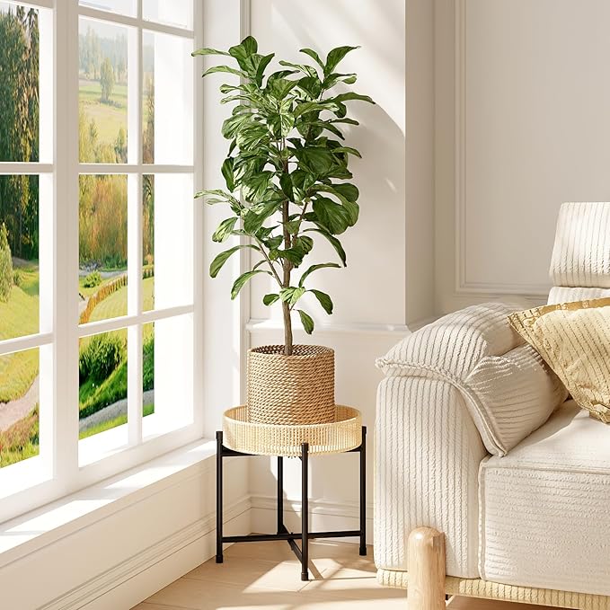 Bamworld Rattan Plant Stand Indoor,Small Boho Plant Table for Large Plants,Heavy Duty Plant Holder for Living Room Bedroom