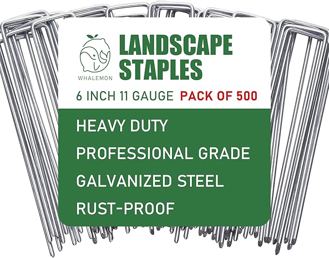 500 Pack Landscape Staples 6 Inches 11 Gauge Stakes, Galvanized Garden Stakes U-Shaped Pins and Landscaping Staples for Sod Anchoring Landscape Fabric Irrigation Tubing