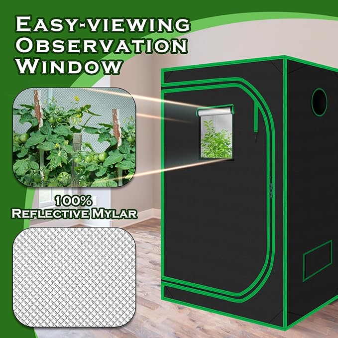 Grow Tent for Plants Indoor 48"x48"x78" Mylar Hydroponic Grow Tents Indoor Grow Room for Plant Fruit Flower Veg with Observation Window & Removable Waterproof Floor Tray