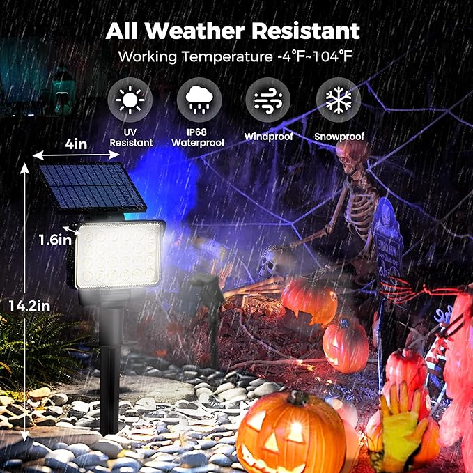 Solar Spot Lights Outdoor Waterproof for Flag, Tree, House, Garden, Yard, Landscape Spotlights for Accent Uplighting Halloween Christmas Decorations-4 Pack
