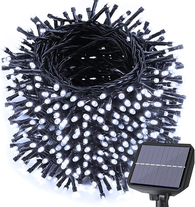 Toodour Solar Christmas Lights, 121ft 350 LED 8 Modes Solar String Lights, Waterproof Solar Outdoor Christmas Lights for Garden, Patio, Holiday, Party, Balcony, Christmas Decorations (White)