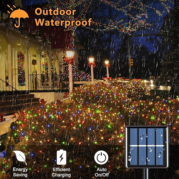 4-Pack Solar Christmas String Lights Outdoor Multicolor - 100LED 33FT String Lights Solar Powered with 8 Modes, Waterproof Patio Lights, Solar Lights for Outside Tree Balcony Gazebo Party